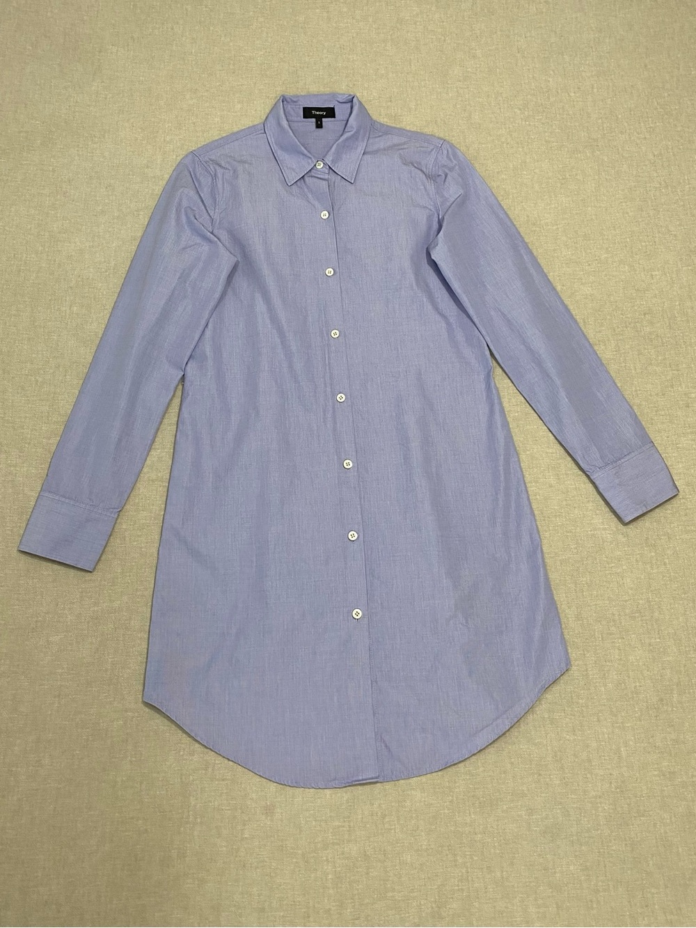Theory Long Sleeve Shirt Dresses Sz S Blue Classic Button-Down Menswear-Inspired